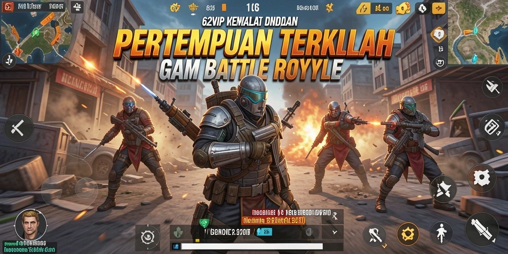 Tangkapan layar dari gameplay penuh aksi 62VIP di arena Battle Royale.