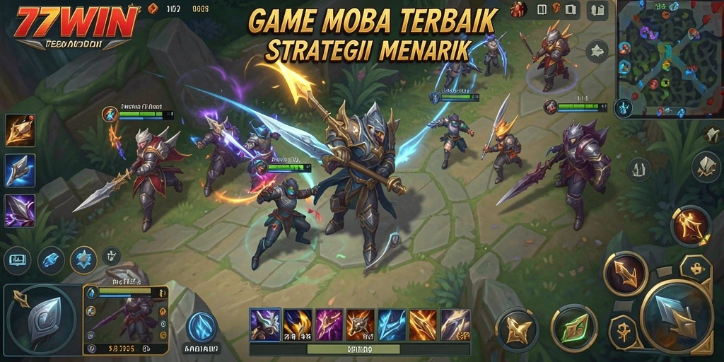 Tampilan gameplay intens di <strong>77WIN</strong> menunjukkan pertarungan epik antar hero.