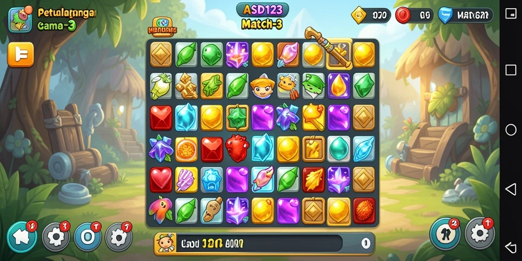 Tangkapan layar gameplay seru game Match-3 yang penuh warna.