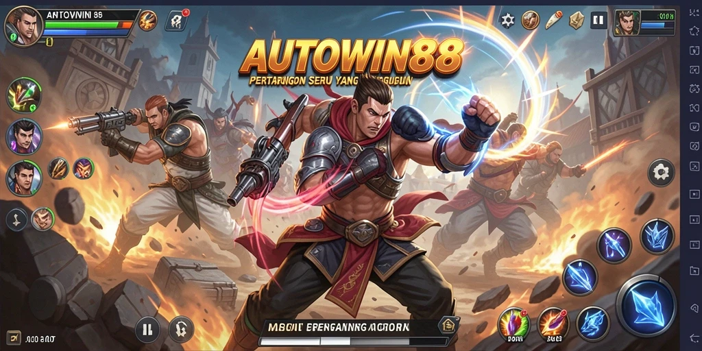 Tampilan pertarungan seru di AUTOWIN88 dengan karakter yang beragam.