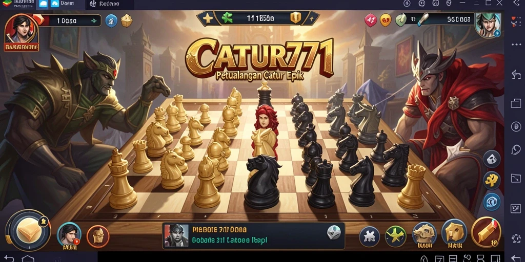 Screenshot dari gameplay CATUR777 menampilkan pertarungan strategi catur yang intens.