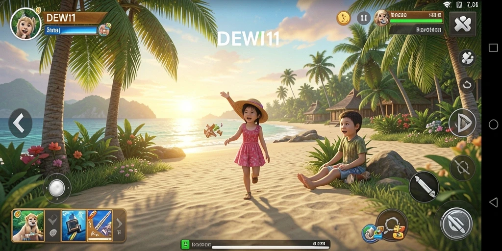 Screenshot gameplay DEWI11 yang penuh warna dan seru.