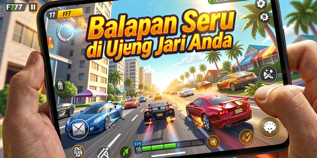 Screenshot utama F7F7 menampilkan aksi balapan yang cepat dan dramatis.