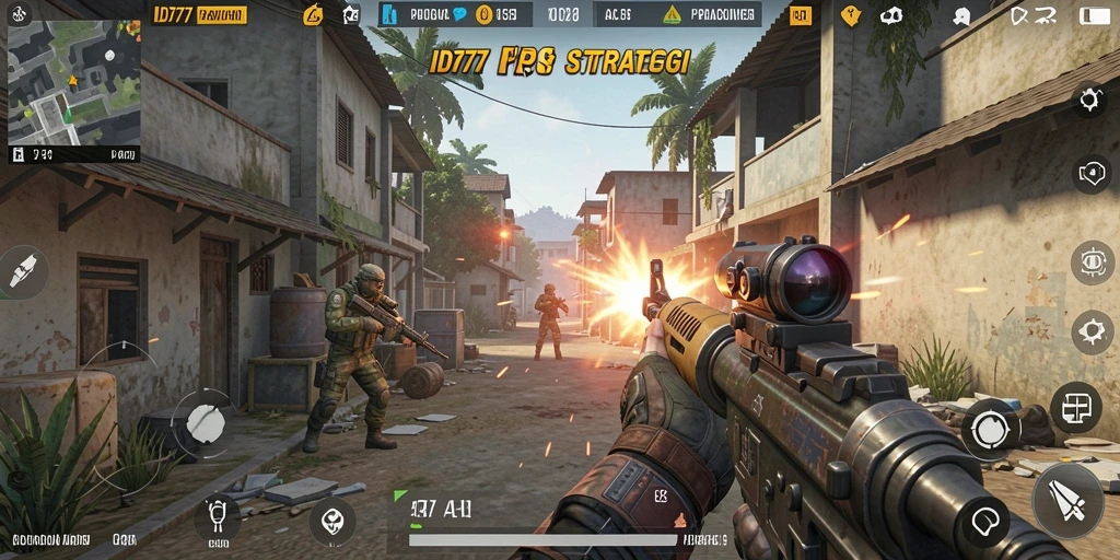 Screenshot gameplay ID777 menunjukkan aksi tembak-menembak yang mendebarkan.