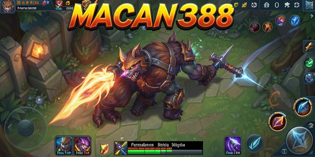 Tampilan seru dari gameplay <strong>MACAN388</strong> dalam aksi pertempuran MOBA.