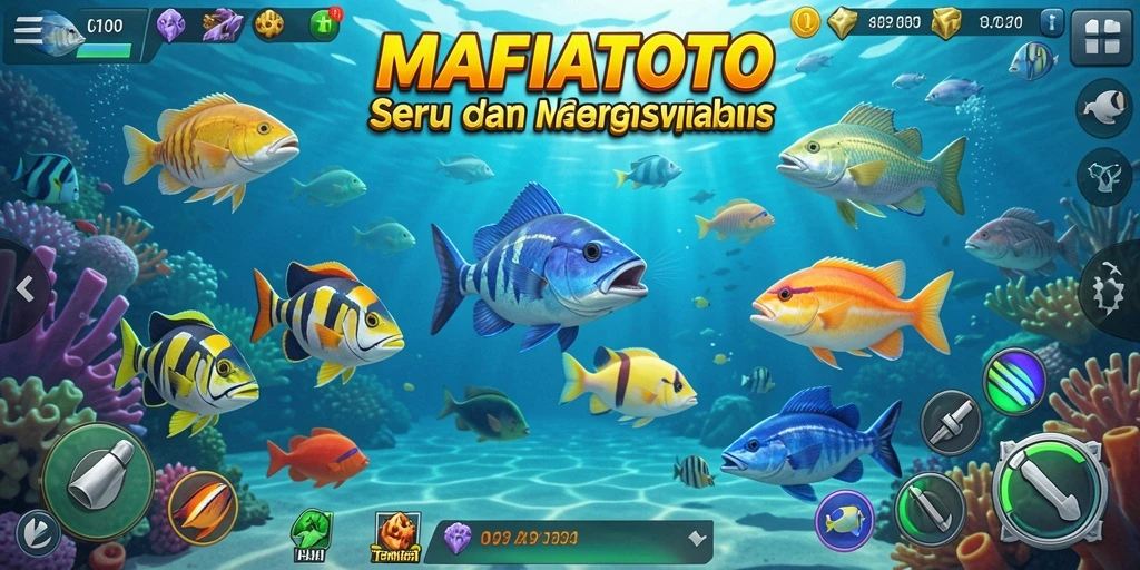 Screenshot gameplay MAFIATOTO dengan aksi menembak ikan.