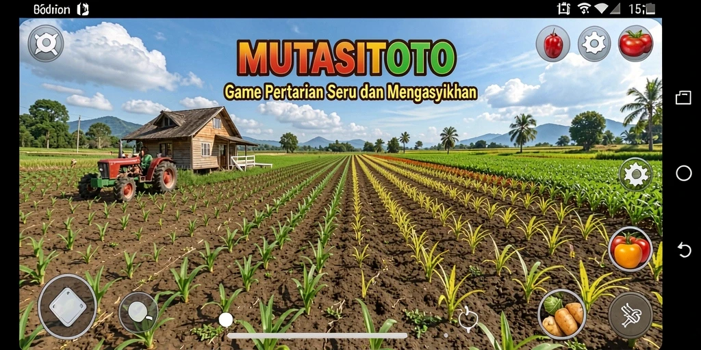 Screenshot gameplay <strong>MUTASITOTO</strong> menampilkan ladang yang indah dan interaksi antara tanaman dan hewan.