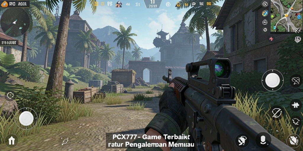 Screenshot gameplay PCX777 menampilkan aksi seru dalam pertempuran FPS.